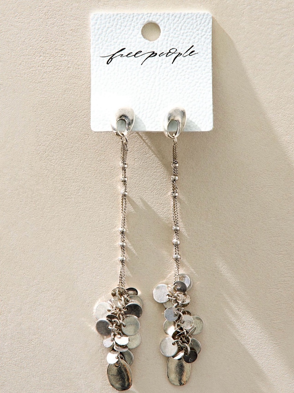 Free People Silver Long Dangle Cluster Disk Earrings
